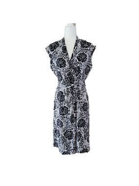 Charter Club Black & White Floral Print Sleeveless Faux Wrap Dress Size 0X EUC